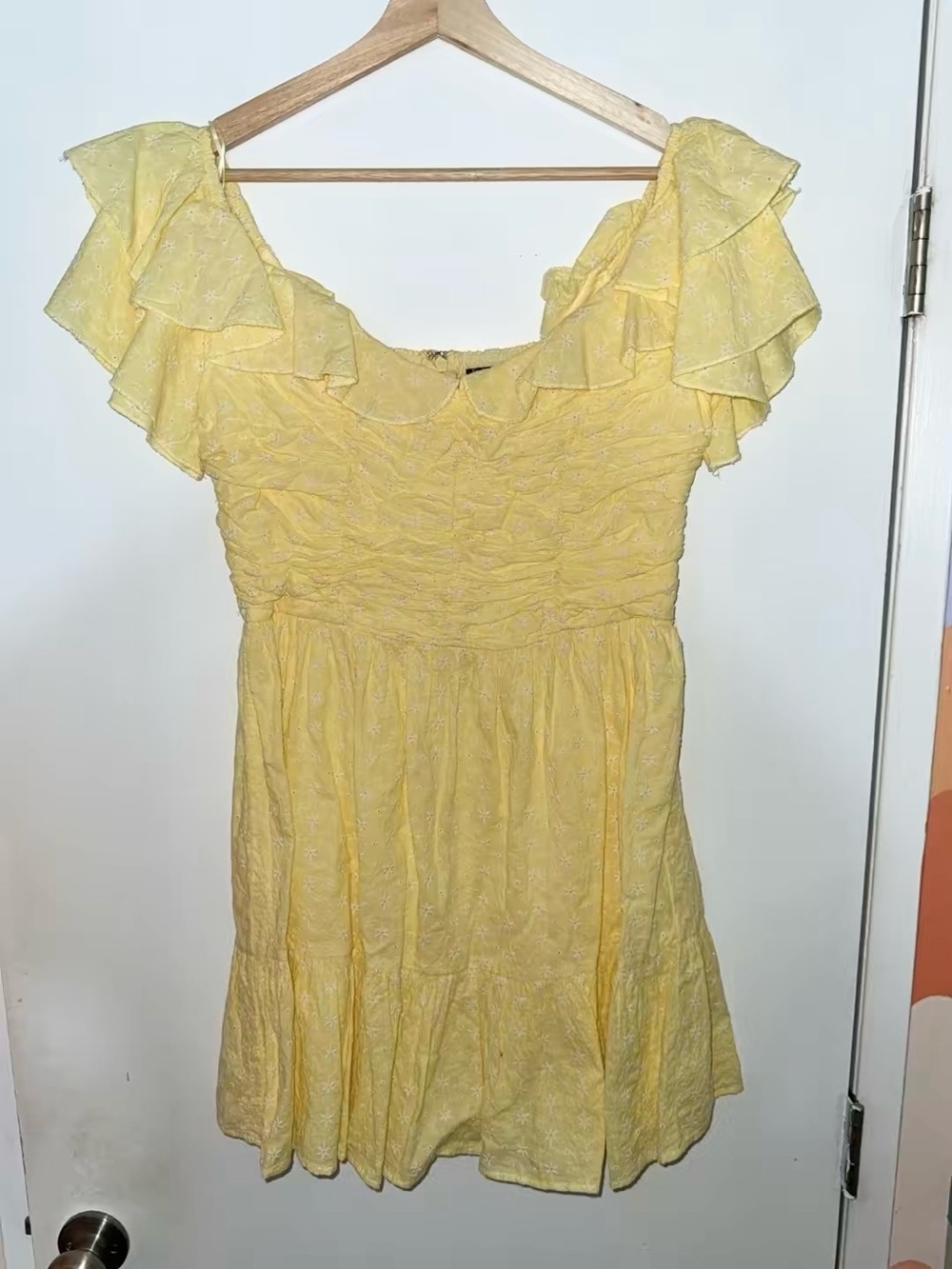 Bloomingdale’s Aqua brand juniors bright yellow babydoll dress, 100% cotton